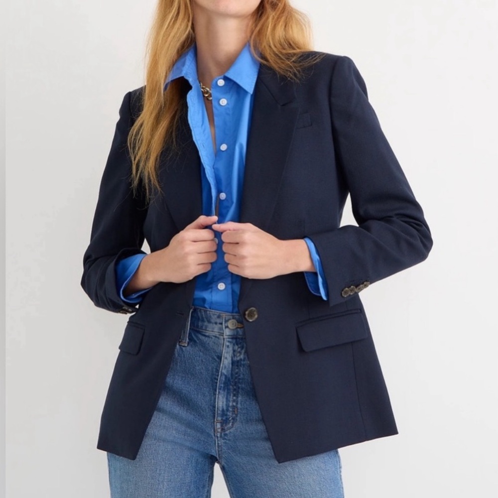 J. Crew Navy Blazer with Bright Blue Shirt Styling
